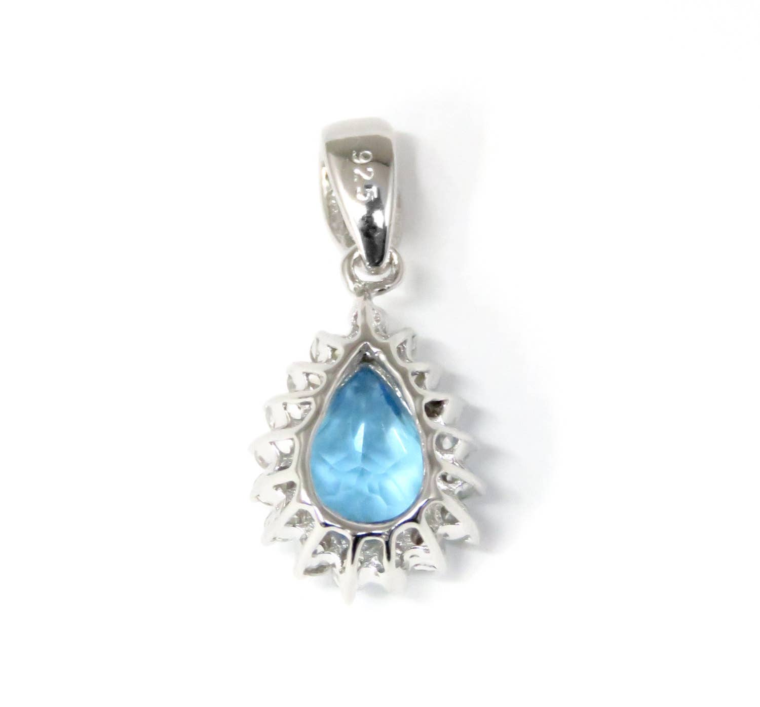 Twan Kee Jewelry - Wholesale Individual Charm/Pendant - 1.5ct. Pear-shape Swiss Blue Helenite Sterling Silver Halo4