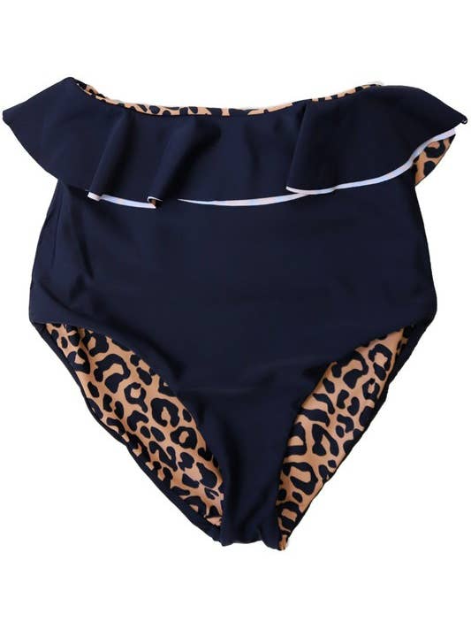 Black Leopard Reversible Peplum Ultra High Bottoms for wholesale by Coral Reef Swim