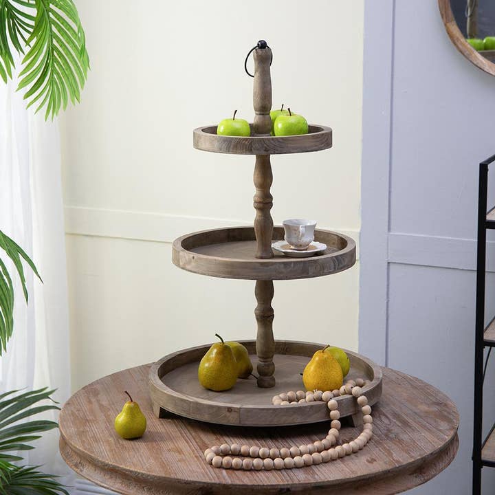 A&B Home Group Inc. - Wholesale Decorative Tray - D19X30" Woodruff 3-Tier Round Serving Tray 2EA/CTN7