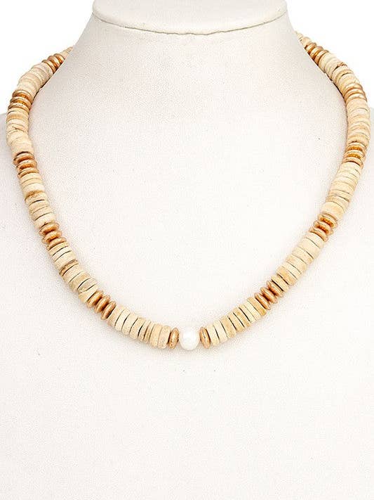 COLLANA CON PERLINE A DISCO IN LEGNO PERLATO per la vendita all'ingrosso da parte di Andrea Bijoux