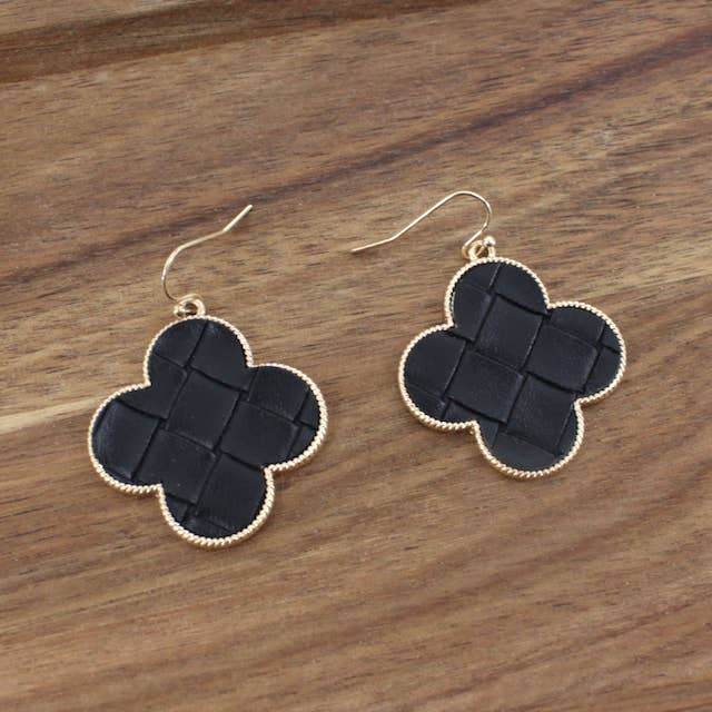 Pretty Persuasions - Wholesale Dangle Earrings - E23157 Faux Leather Clover-Shape Earrings1
