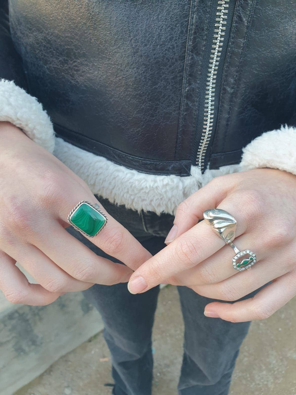 Iroquoise - Wholesale Cocktail/Statement Ring - Vintage Square Ring in Malachite and 925 Silver1