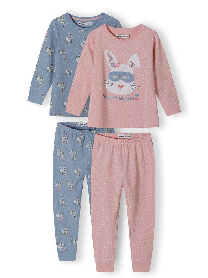 ljusblå Flickor 2-pack långärmade pyjamas med ribbade muddar ljusblå 9m-8y för wholesale på Faire2