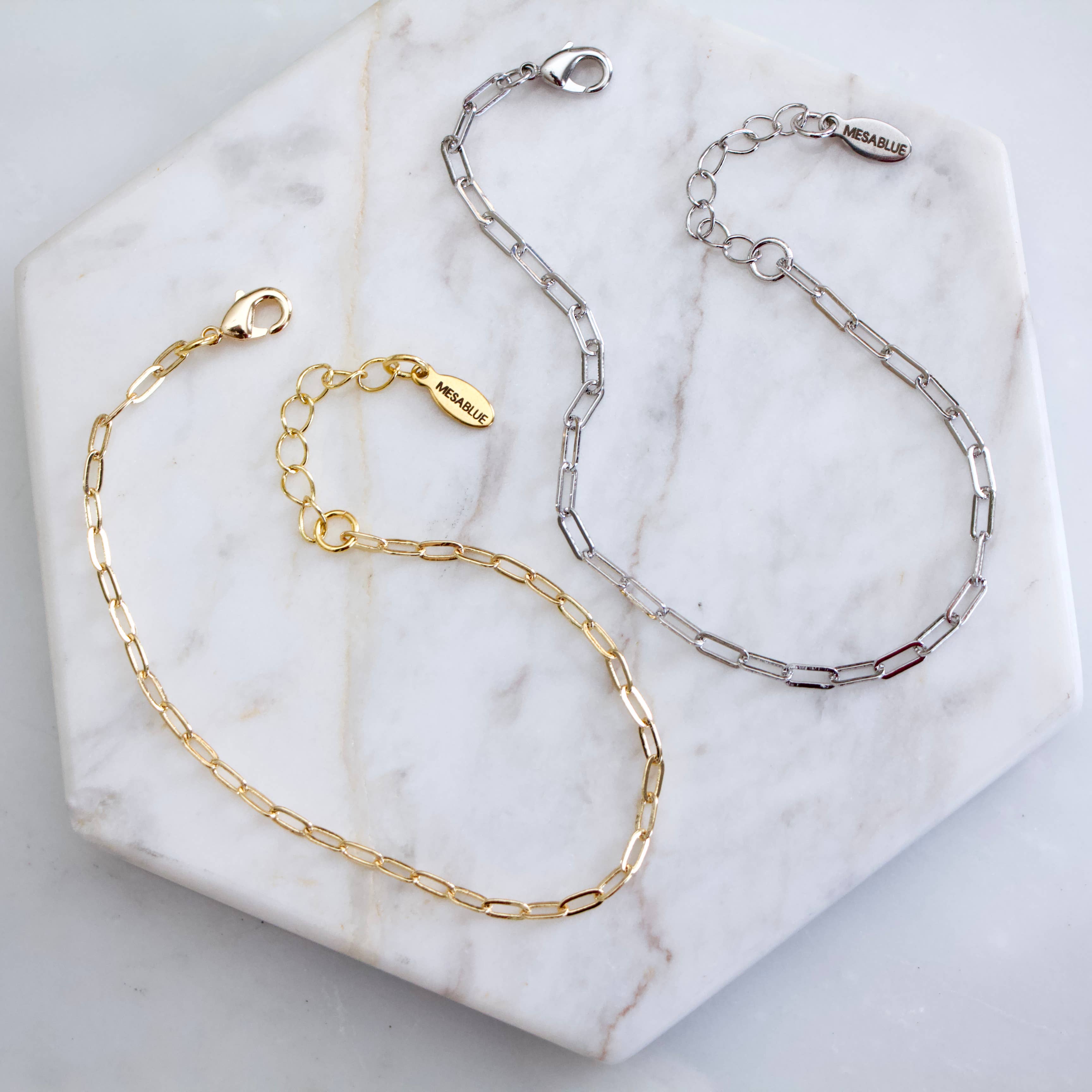 Mesa Blue - Wholesale Link & Chain Bracelet - Mini Paperclip Bracelet - Gold or Silver3