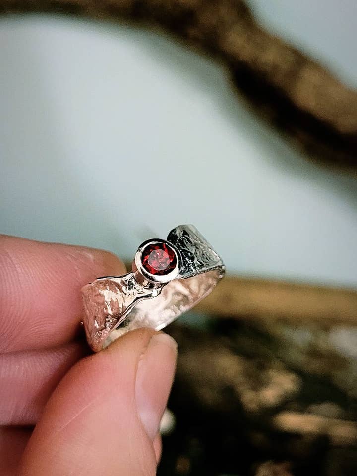 Garnet Thin Band Faerie Tale Ring for wholesale by Caroline Stokesberry-Lee Jewellery Design