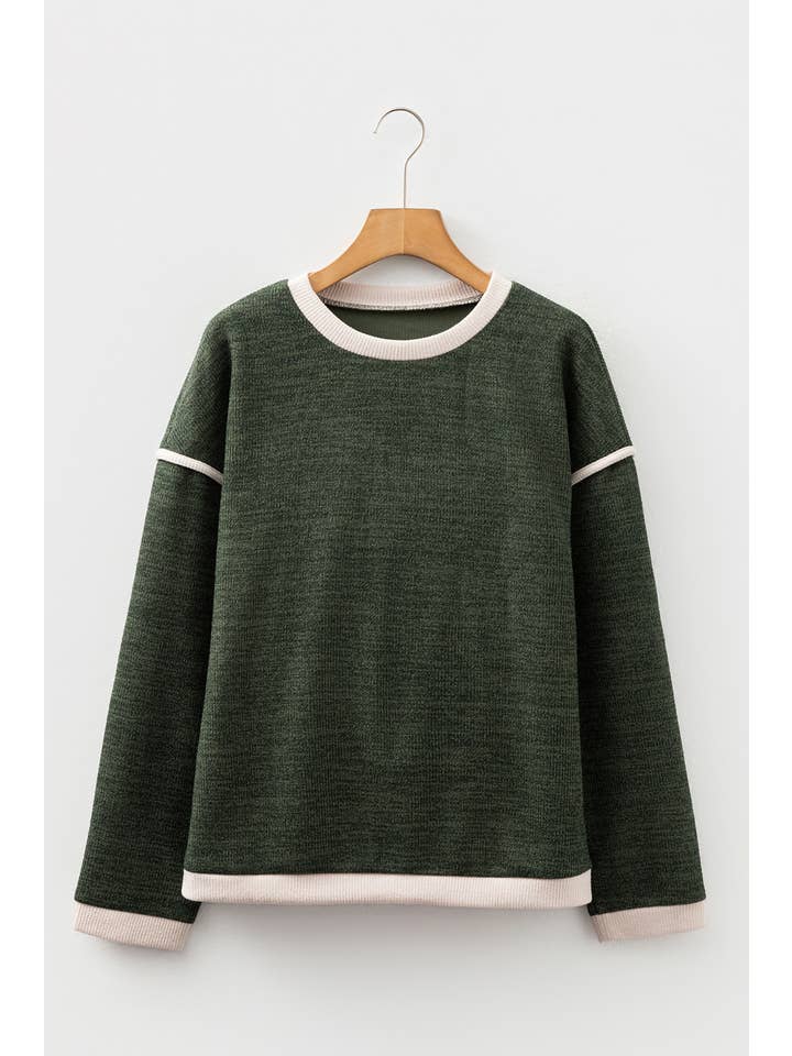 66DISCO - Wholesale Knit Top - Women's - 66Contrast Trim Knitted Drop Shoulder Plus Size Top (S-XL)6