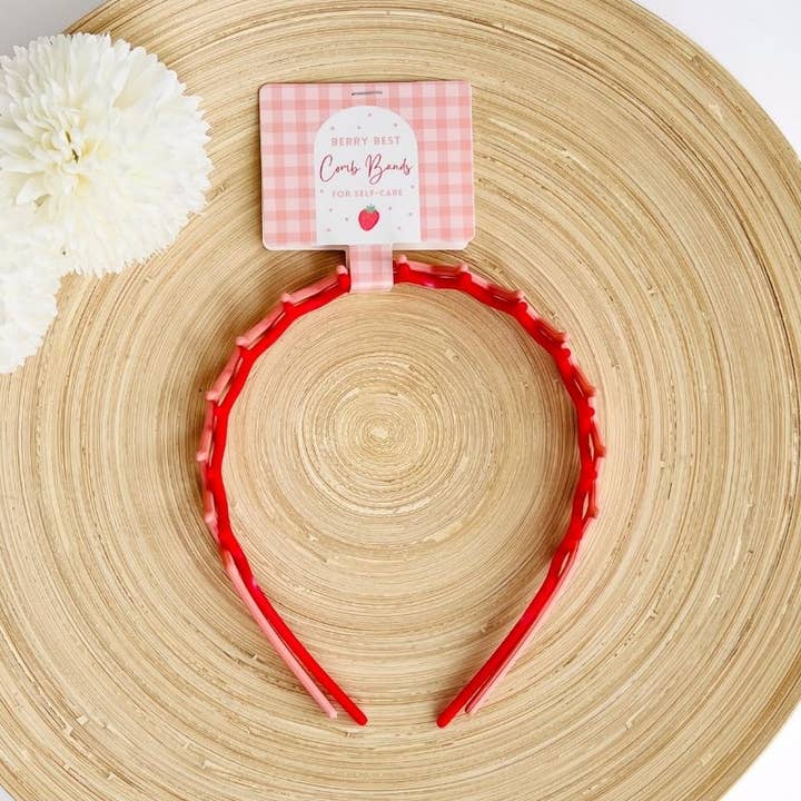 Self-Care Headbands | Berry Sweet Comb Headband Pink & Red for wholesale by Tiny Gift Society