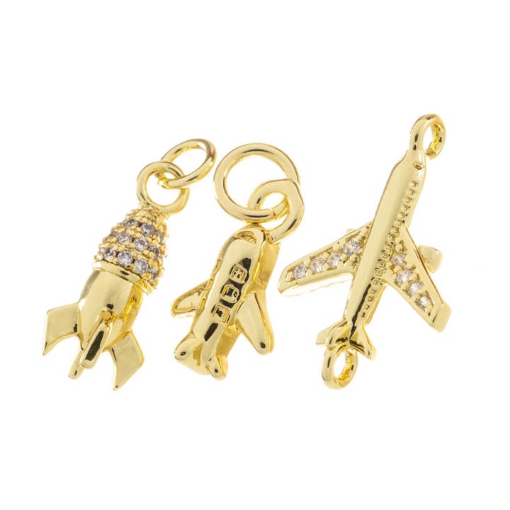 18k Gold Rocketship & Astronaut Charms for Jewelry Making for wholesale by Jewel Pledge