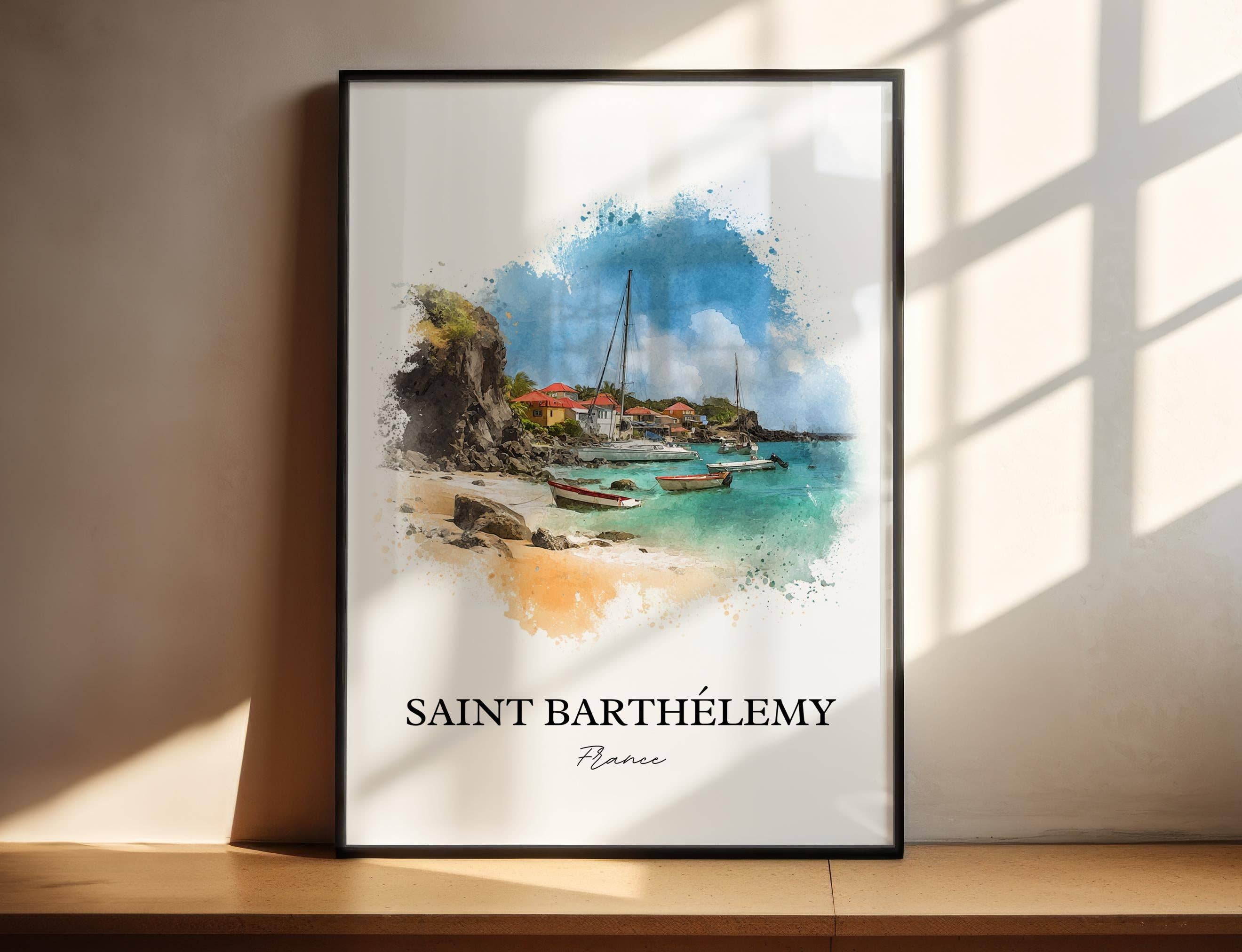 Premium Travel Art – wholesale Art print – Saint Barthélemy Wall Art, St Barts Print, Caribbean Watercolor Art, St. Barts Gift, St Barts Travel Print, Travel Poster, Housewarming Gift0