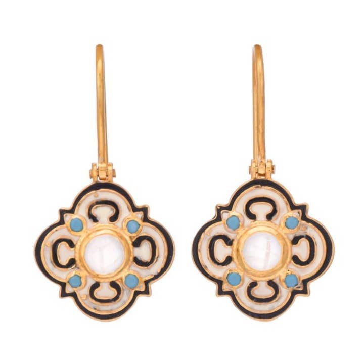 Pendiente de Esmalte Chapado en Oro con Piedra Lunar y Turquesa, Estilo Vintage para venta al por mayor de Misteerious Seed