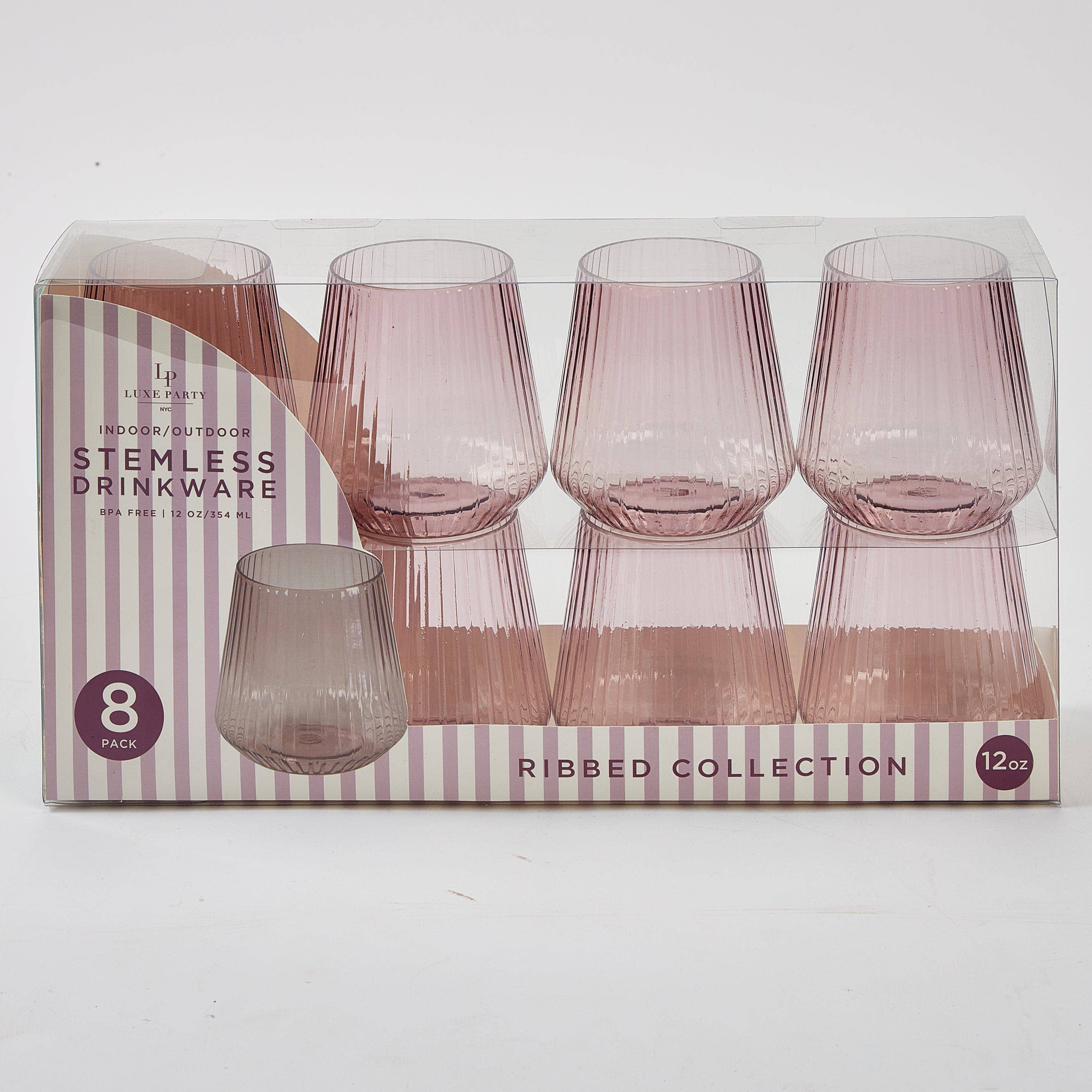 Luxe Party - Vendita all'ingrosso Bicchieri da vino - Calici da vino in plastica viola a coste di alta qualità da 12 oz | 8 bicchieri1