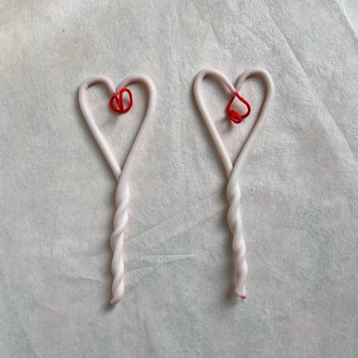 Red Wick Twisted Heart Beeswax Candles (Set of 2) for wholesale by BabaBoogs Candles