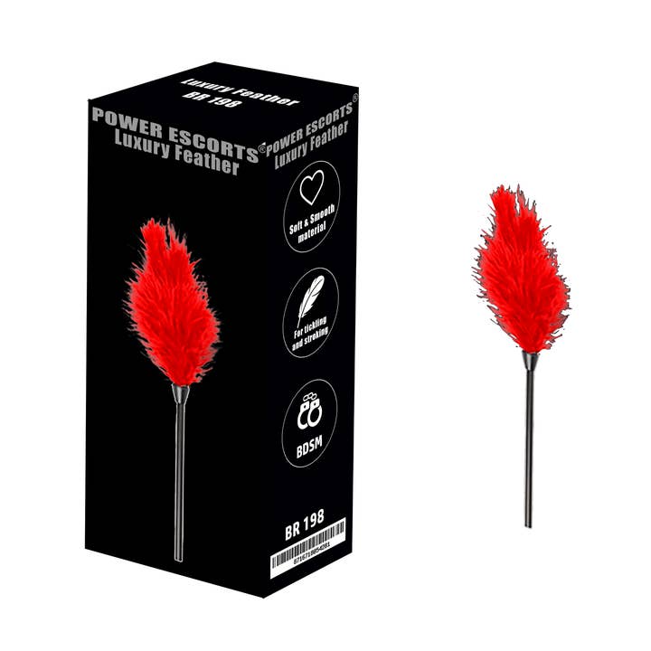 Power Escorts - BR198 Red - Luxury Feather Tickler - BDSM - Color Box for wholesale by Kinky Pleasure