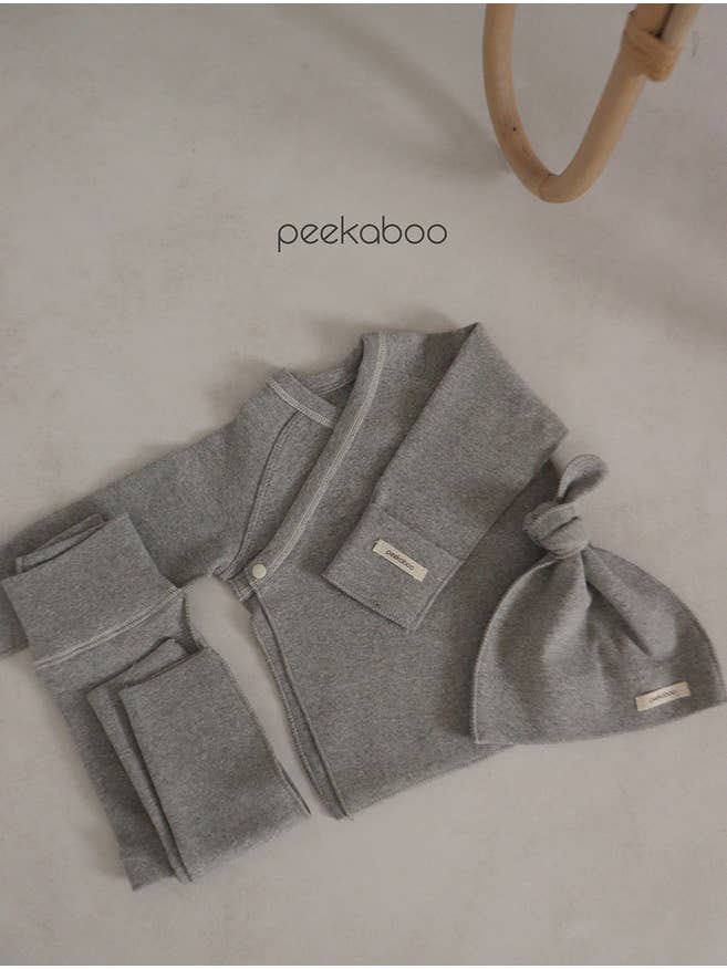 peekaboo - Wholesale Clothing Set - Baby - Newborn Baby Solid Color Long Sleeves Kimono Top & Pants