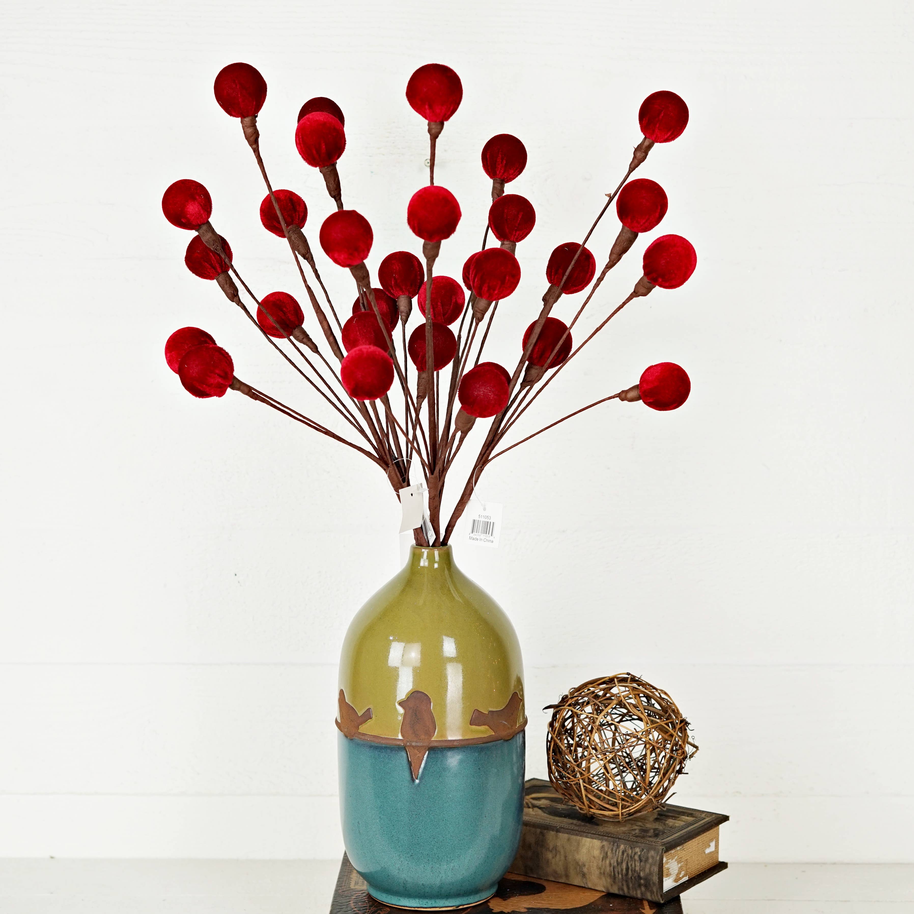 Holiday Depot Inc. - Wholesale Christmas Decoration - 511053- 27inL Branch-Deep Red Velvet Berry Ball Spray-3