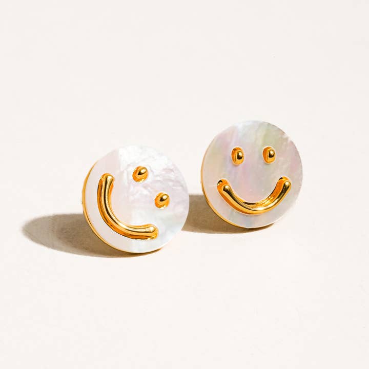 Cecil 18K Gold Smiley Face Studs for wholesale on Faire1