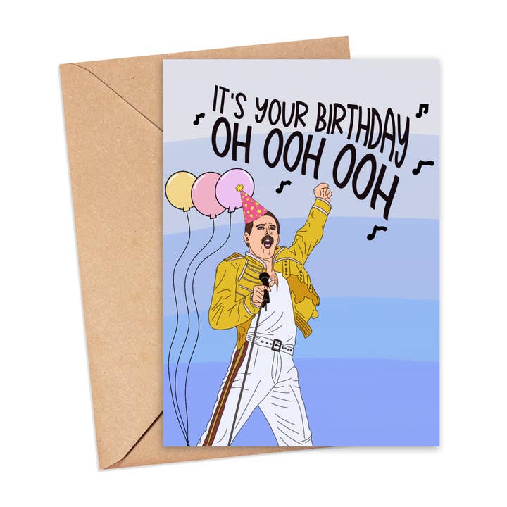 Carte d'anniversaire Freddie Mercury pour la vente par Saucy Avocado