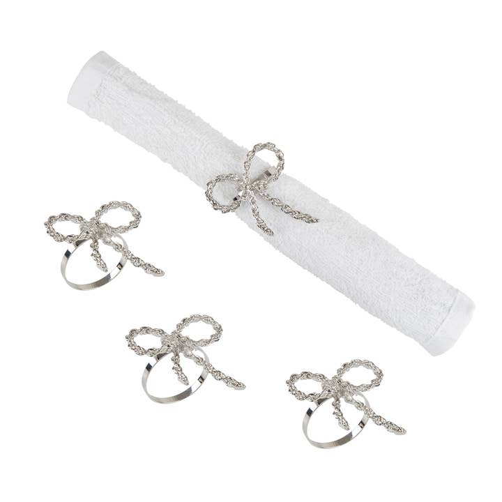 Christmas Silver Ribbon Napkin Ring, Set of 4 for wholesale by C&F Home