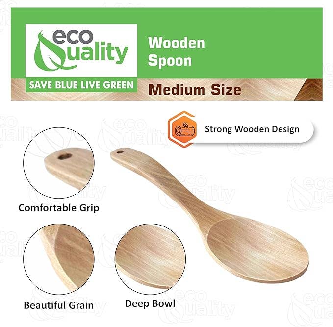 EcoQuality - Wholesale Kitchen Spoon - Solid Wood Cooking Spoon for Stirring & Serving3