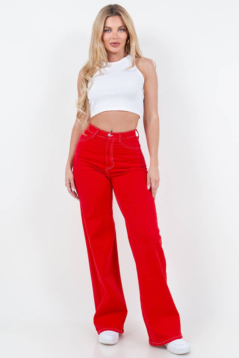 GJG Denim - Wholesale Jeans - Women's - Wide Leg Jean in Cherry Red  4