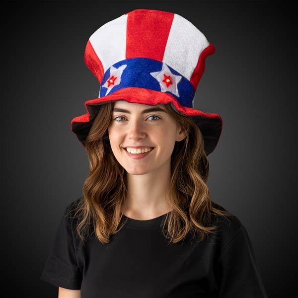 Windy City Novelties - Wholesale Party Favor - LED Patriotic Top Hats – 12 Count Retail Counter Display