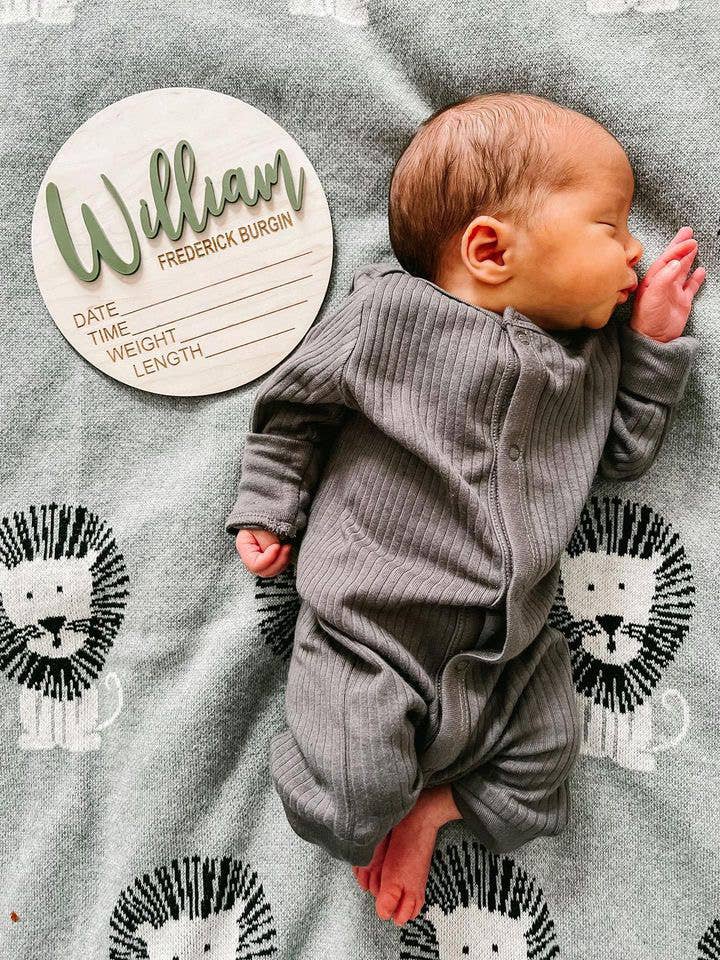 Claire and Bella - Wholesale Milestone Art/Keepsake - Kids & Baby - CUSTOM NAME Birth Stat Announcement Wood Disc - Layered 3D8