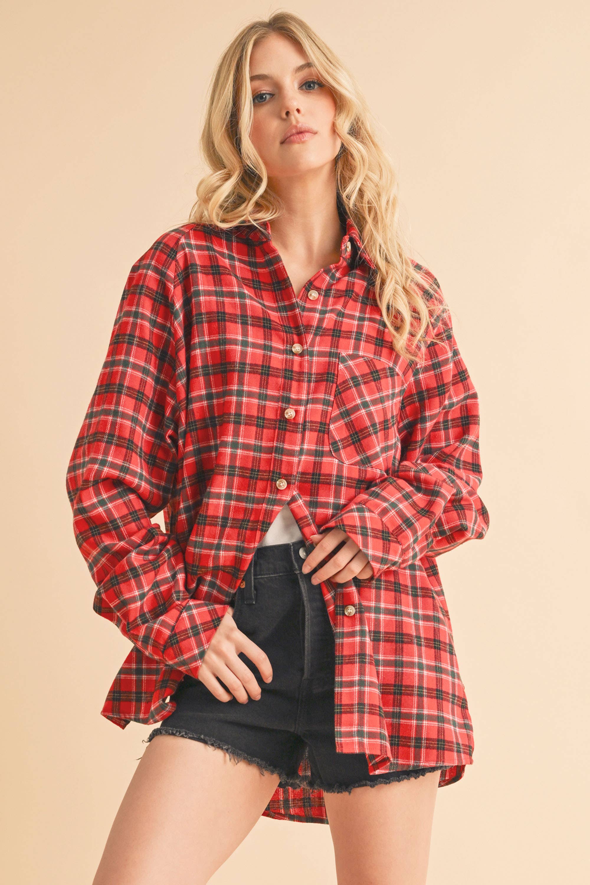 AEMI + CO – Camisa com botões no colarinho – Mulher por atacado – Camisa Flanela Xadrez Abri29