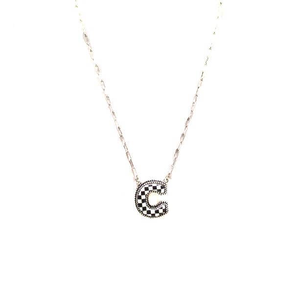 Snowing West - Wholesale Pendant/Charm Necklace - Checkered Bubble Initial Necklace