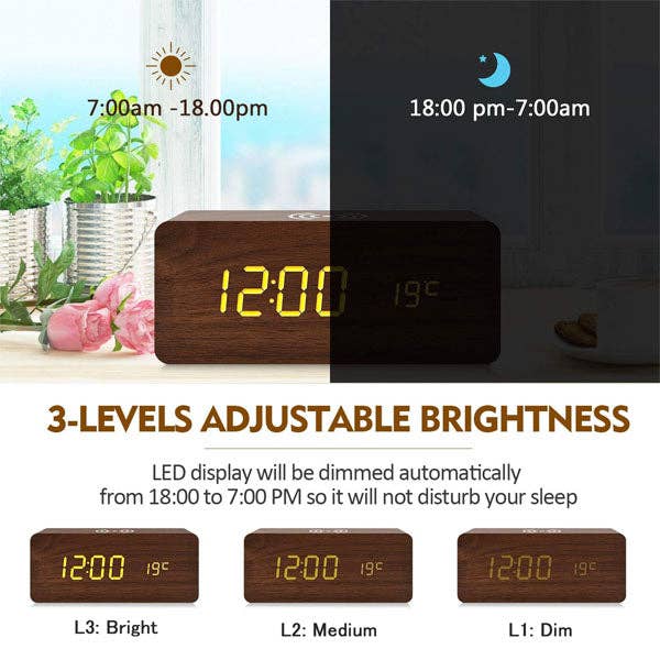 Showcase - Wholesale Charging Dock - LumbrTime Wood Finish LED Clock With Wireless Induction Phone Charger