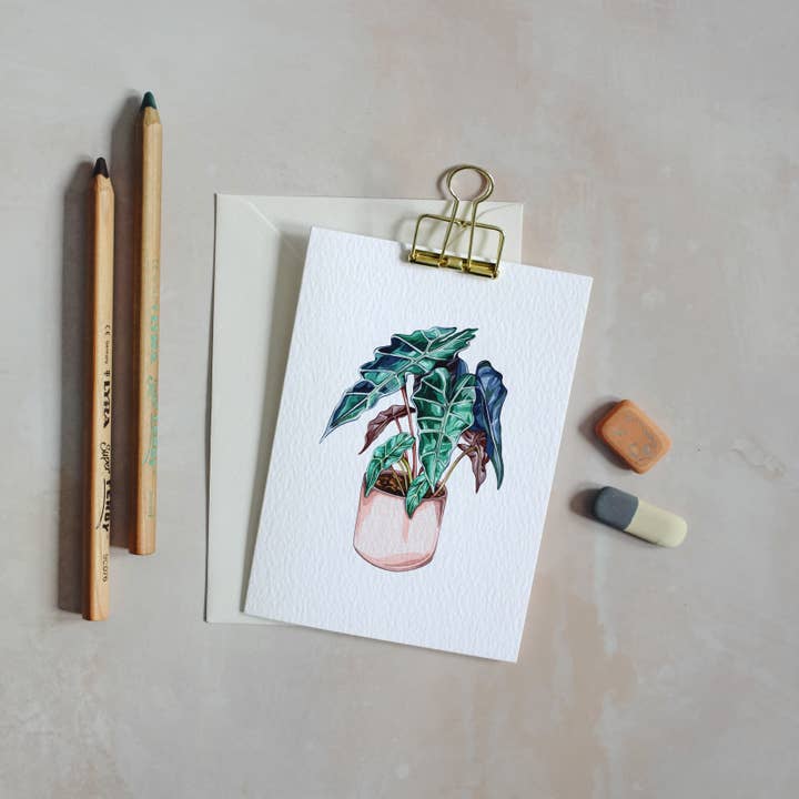 House Plant Watercolour Sustainable Greeting Card for wholesale by Sophie Brabbins
