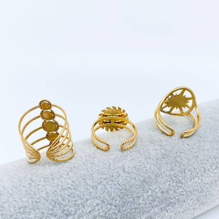 Mio Queena - Wholesale Cocktail/Statement Ring - Turquoise 18K Gold Plated Stainless Steel Rings -FGS/CS