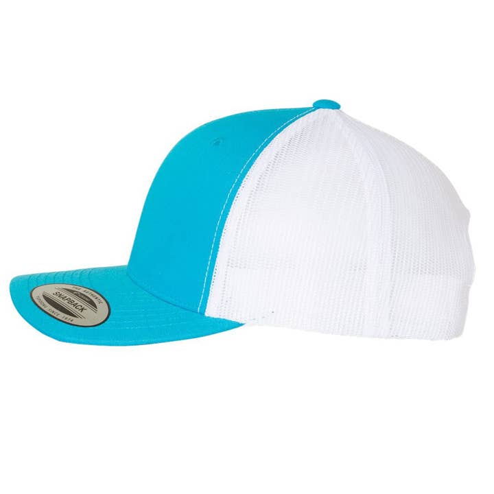 Sheepshead Toothy Critters 6 Panel Trucker Snap Back Turquoise White Hat for wholesale on Faire