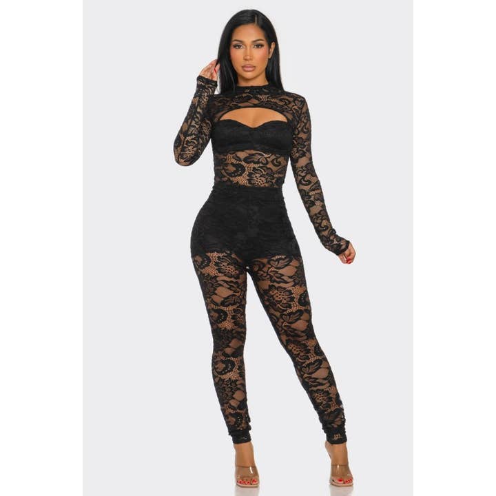 Sexig uppsättning långa smala spetsbyxor och toppar med foder för wholesale av SEXY STAR DESIGN INC