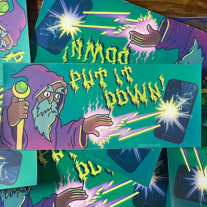Put It Down! Don't Text & Drive Funny Wizard Bumper Sticker for wholesale by Madkapp Stuff