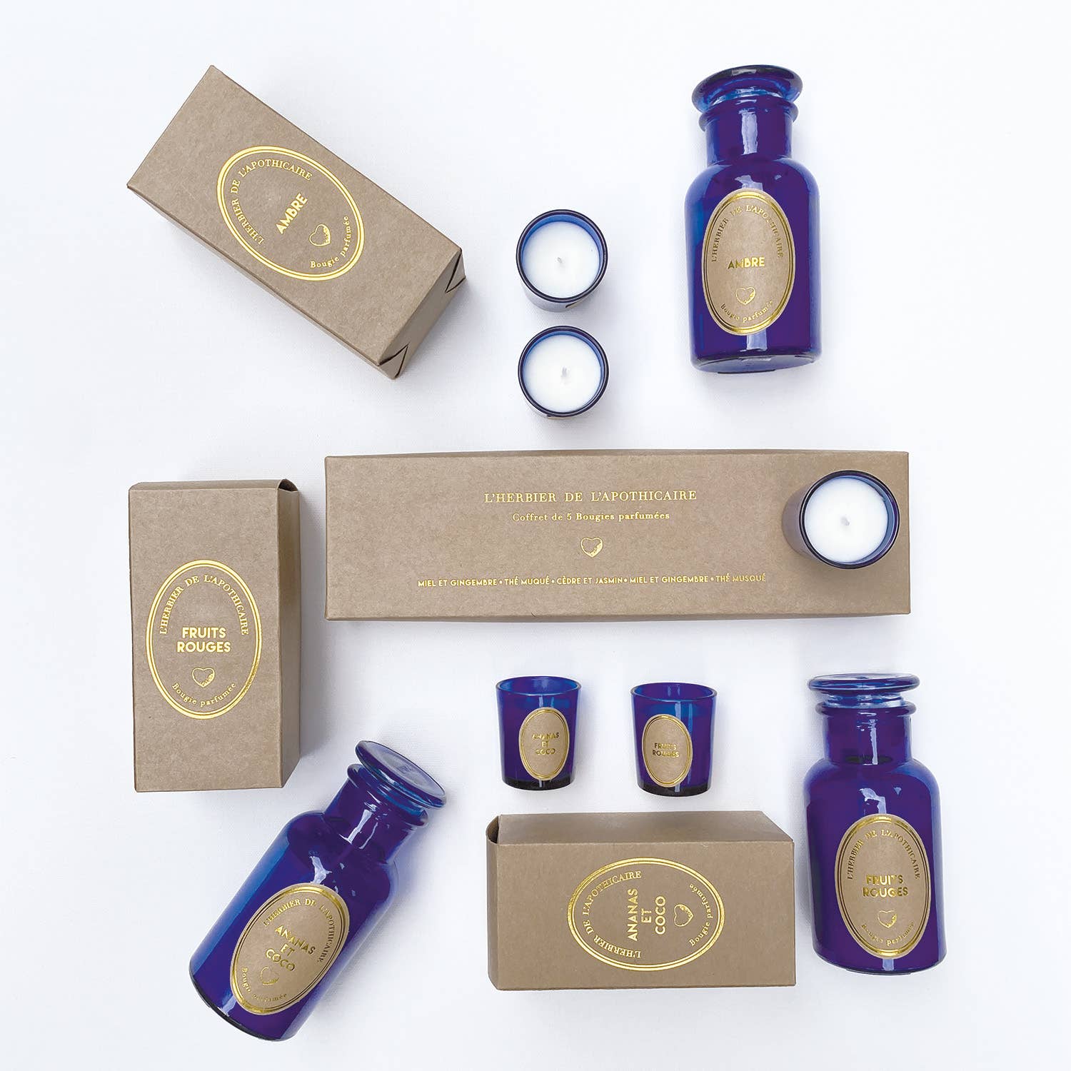 Opjet Paris - Wholesale Jar/Filled Candle - Set of 5 blue Herbier candles D4.5 H5cm3