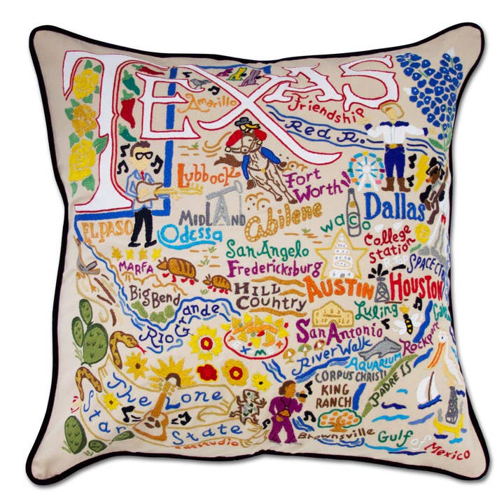 Texas Hand-Embroidered Pillow for wholesale by catstudio
