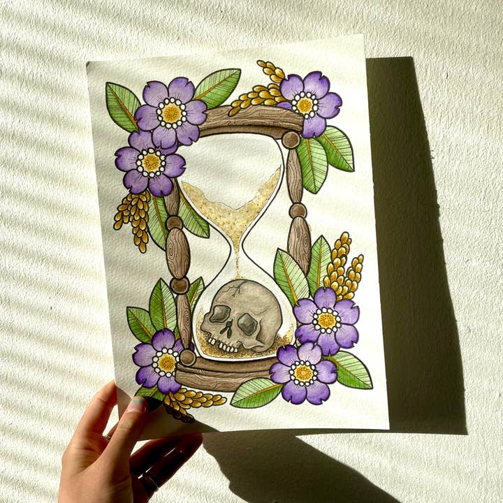 The Flower Girl Studios - Vente Affiche d'art - Impression artistique en forme de sablier en forme de crâne, format Flash, format A5, A3, A4, alternative