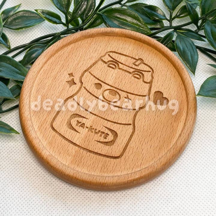 Yakult "Ya-Kute" Wooden Beech Coaster for Home for wholesale by deadlybearhug