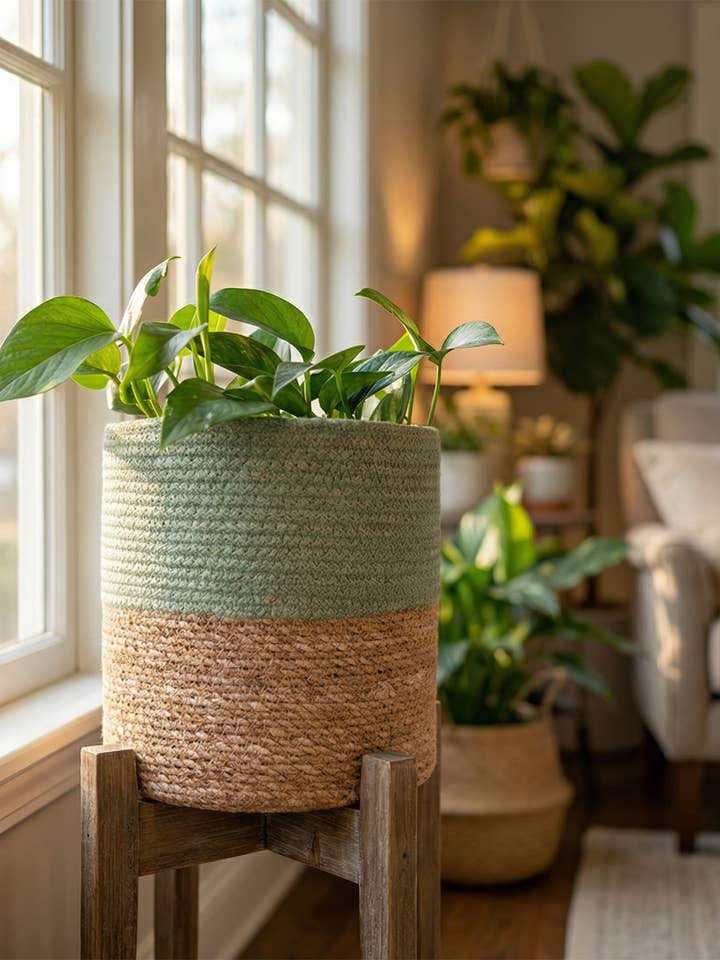 XL Green Basket Planter Pot(Set/6) (12.5",12",11",10",9",8") for wholesale by Creation Jute