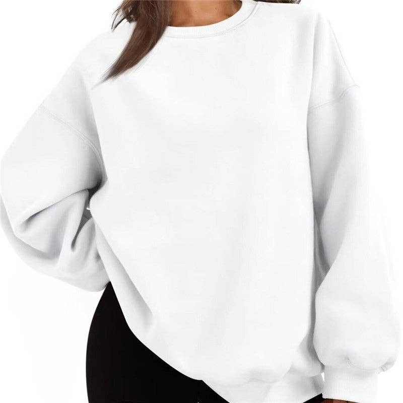 Sheer Trend - Wholesale Sweatshirt - Women's - Solid Color Loose Crewneck Sweatshirt6