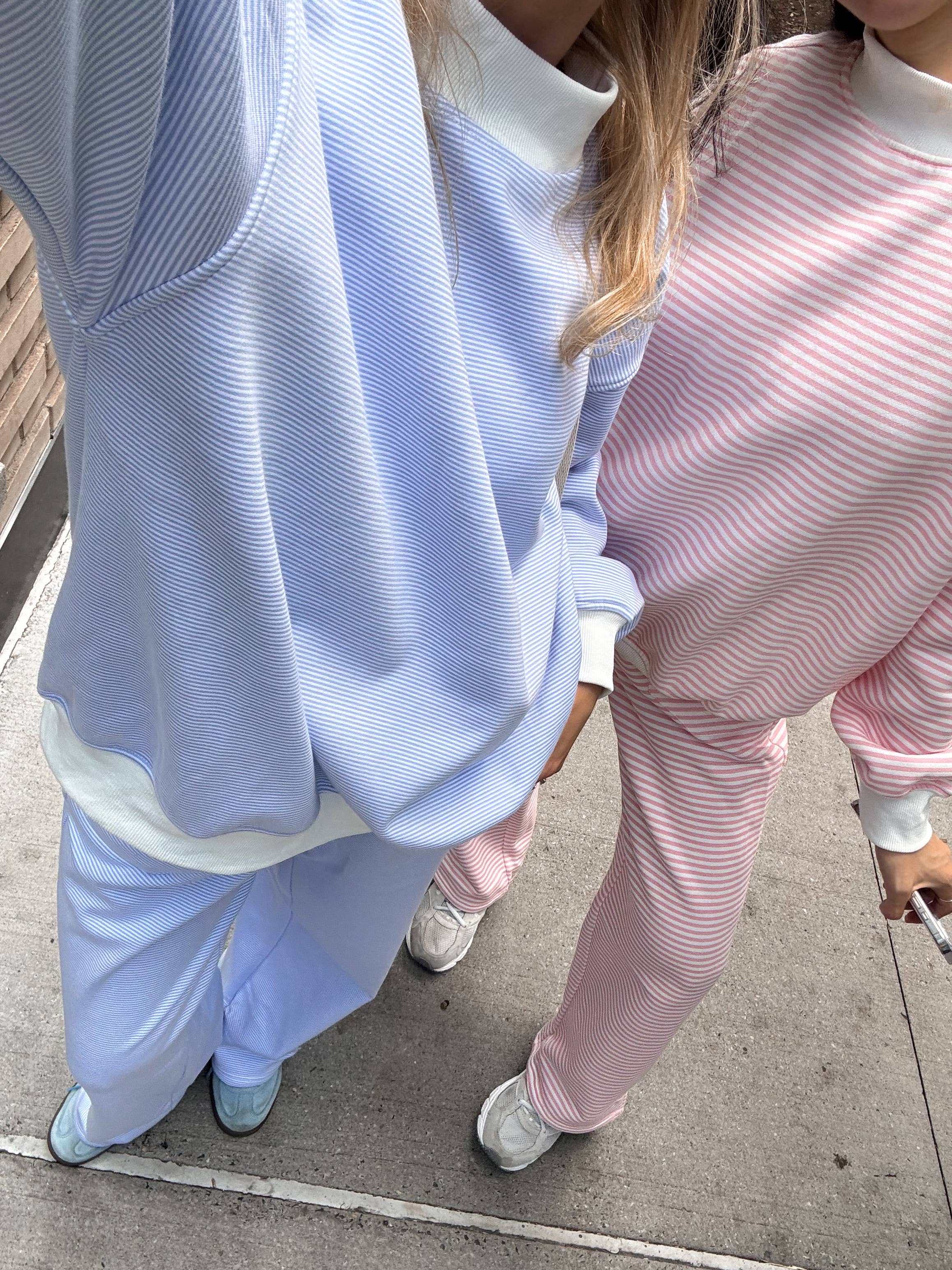 Blue and White Mini Striped Mockneck Sweatshirt for wholesale on Faire1