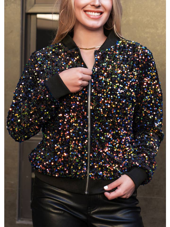 Anna Kaci Wholesale - Wholesale Jacket - Women's - Women's Sparkly Sequin Jacket Glitter Long Sleeves Front Zip24