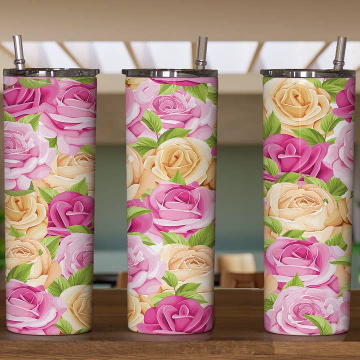 Floral-21 Metal Skinny Insulated Tumbler 20oz for wholesale by Triple D's Tumblers n More