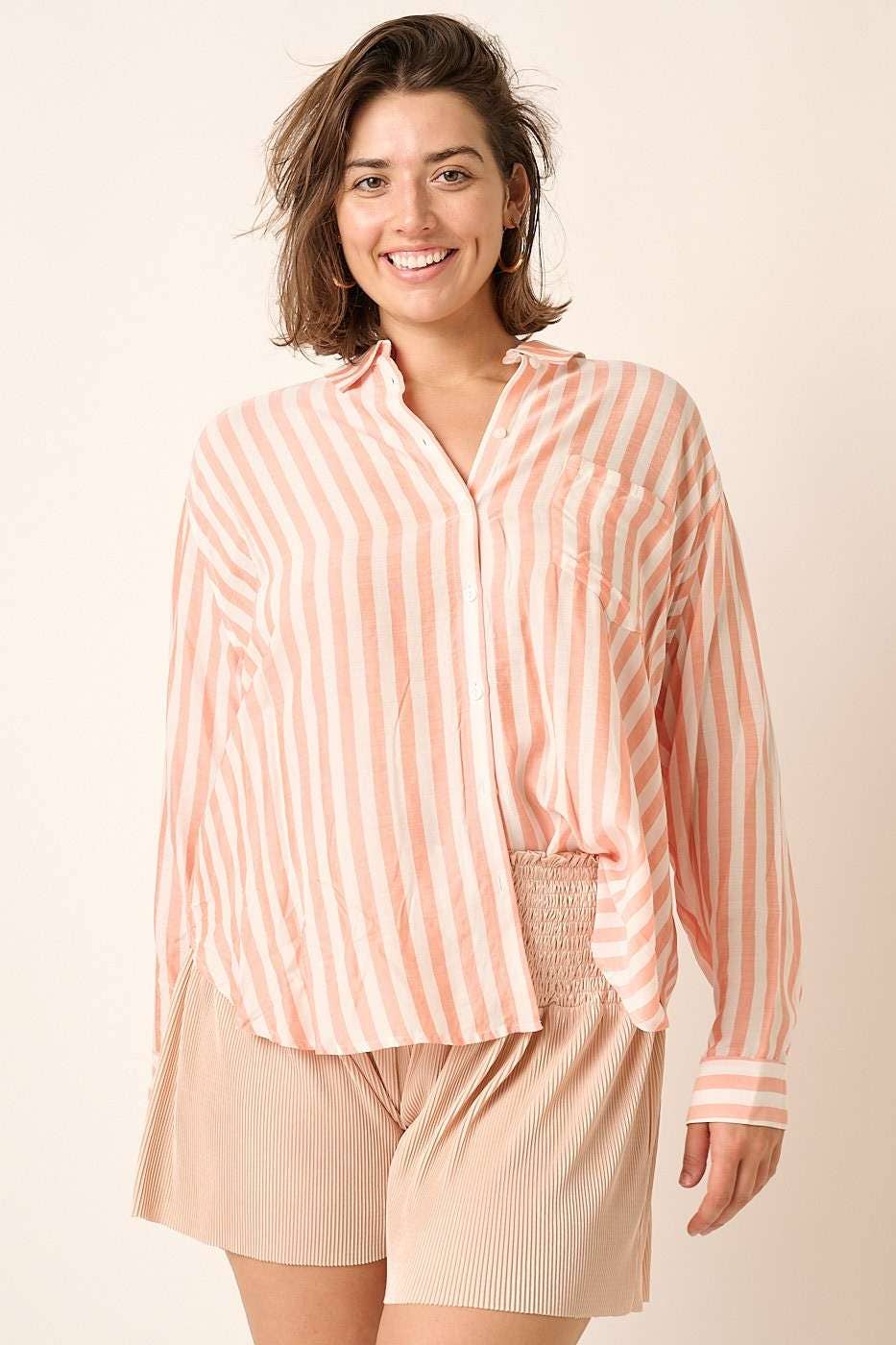 mittoshop – wholesale Buttoned-down shirt – Women's – PLUS STRIPED BUTTON DOWN SHIRT6