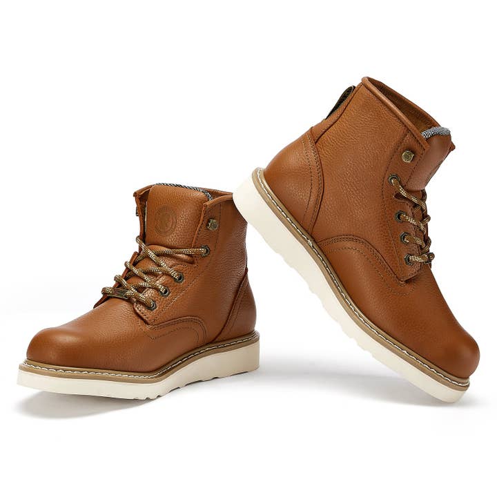Rock Rooster Footwear - Wholesale Boots - Unisex - ROCKROOSTER Roberta Men's Safety Water Resistant Tan Leather Wedge Work Boots with Vibram® Outsole VAP6155