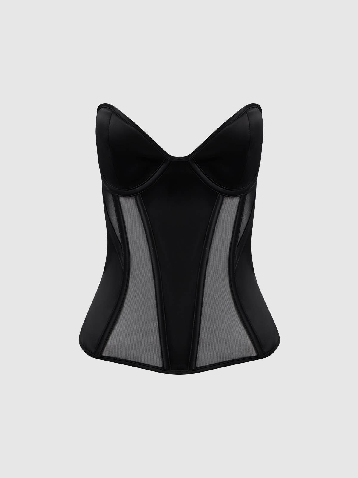 NOIR CORSET PLONGEANT À ARMATURES EN SATIN ET MAILLE JULIET en vente sur Faire9