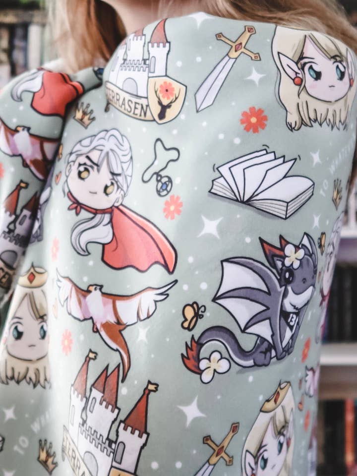 Aelin & Manon Chibi Sherpa Fleece Blanket | Throne of Glass for wholesale by Narrative Threads