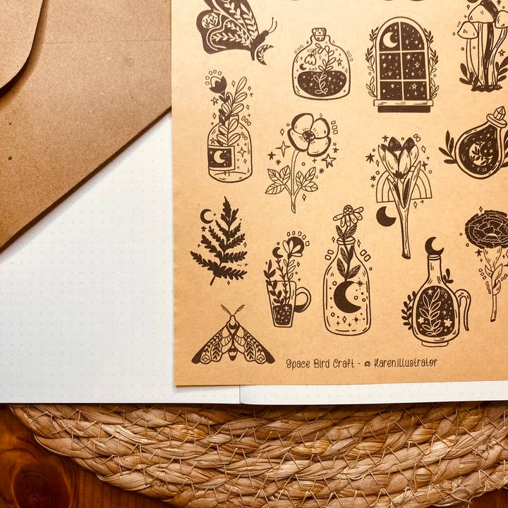 Split Moon Studios - Wholesale Sticker - KRAFT Night Spell Sticker Sheet - Bullet Journal3
