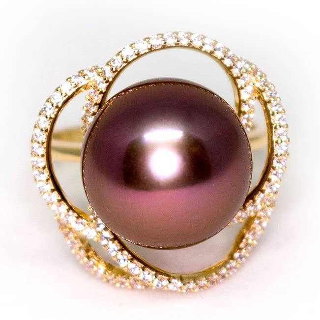 Anello con perle Edison con fiore viola mistero per la vendita all'ingrosso da parte di Timeless Pearl