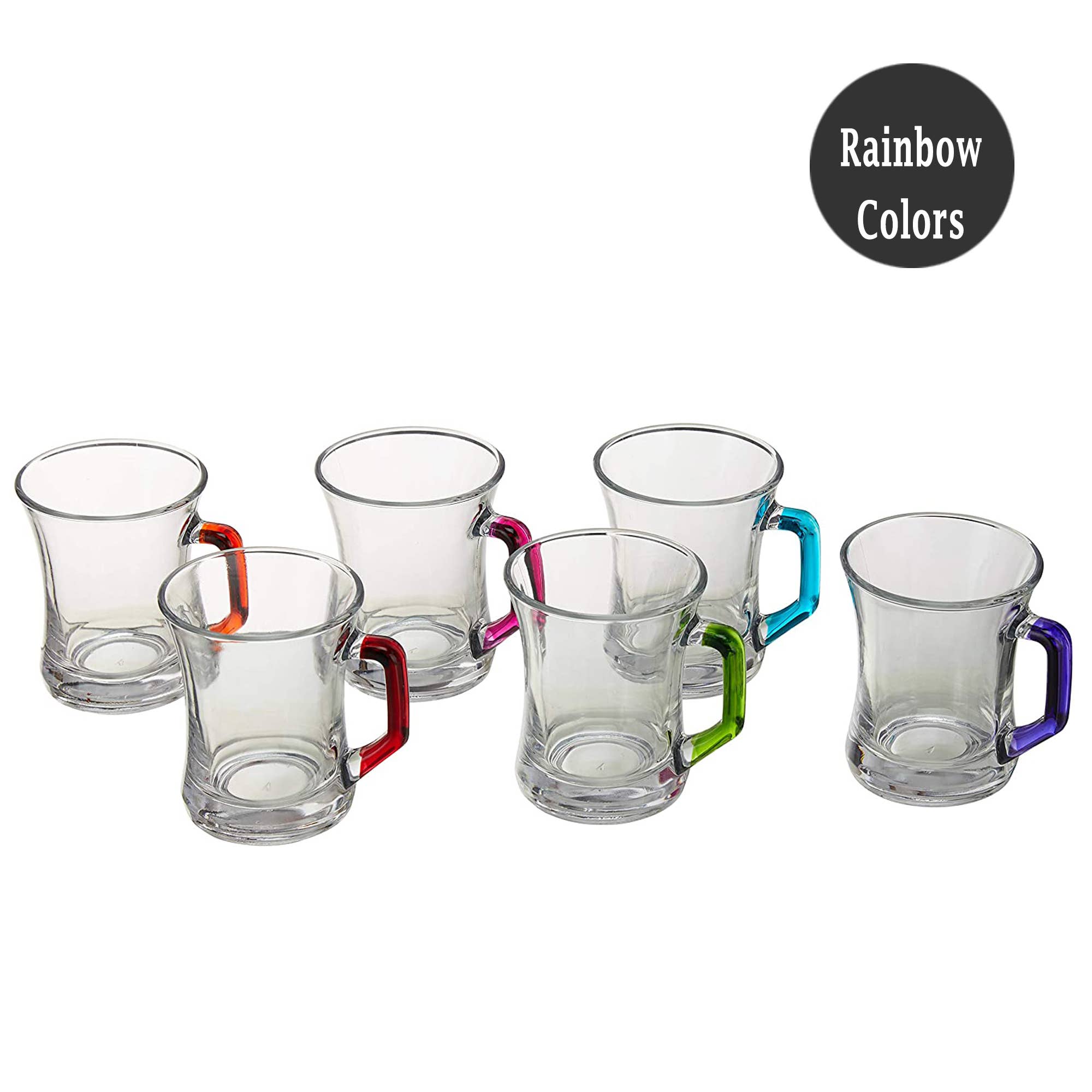 Hakan - Wholesale Coffee Mug - Zen Glass Coffee Mug Set with Colorful Handle, 6 Pcs, 7.6 oz2